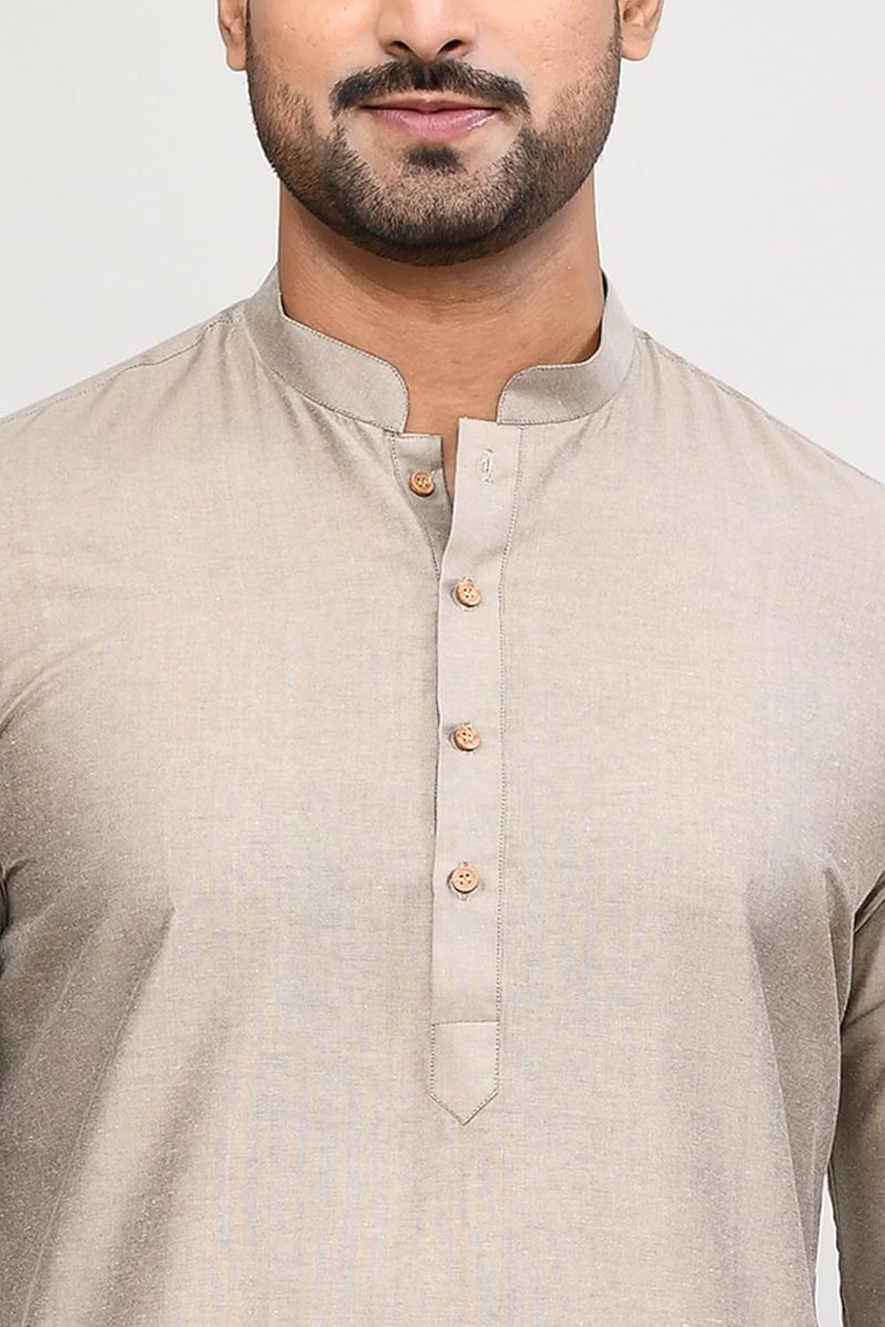 POLY2FAB طقم كورتا بيجاما قطن عادي للرجال من هاثكارغا - ملابس تقليدية مع ياقة ماندارين وأكمام كاملة - Image 5